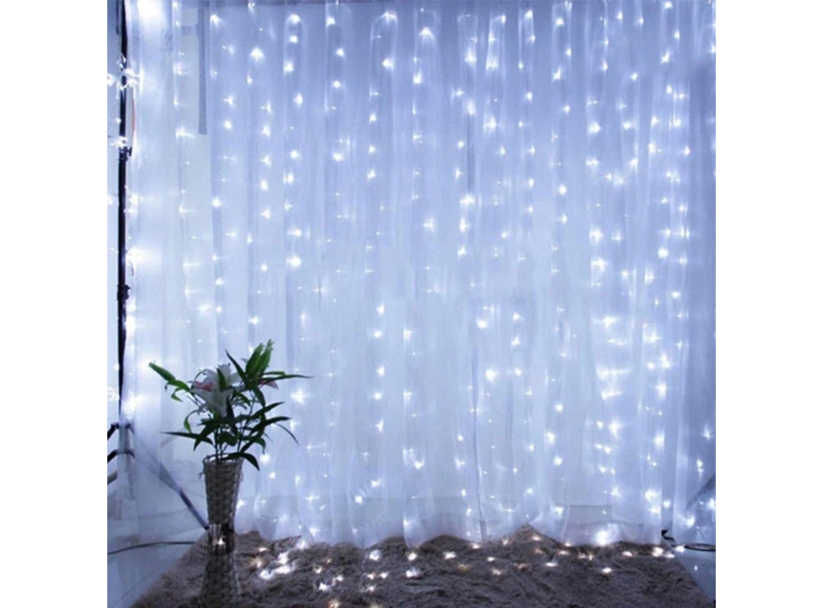 Vánoční svítící 300 LED závěs 3x3m - bílý studený