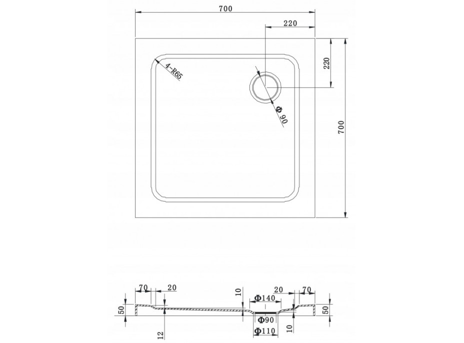 Sprchová vanička MAXMAX MEXEN SLIM 70x70 cm, 40107070