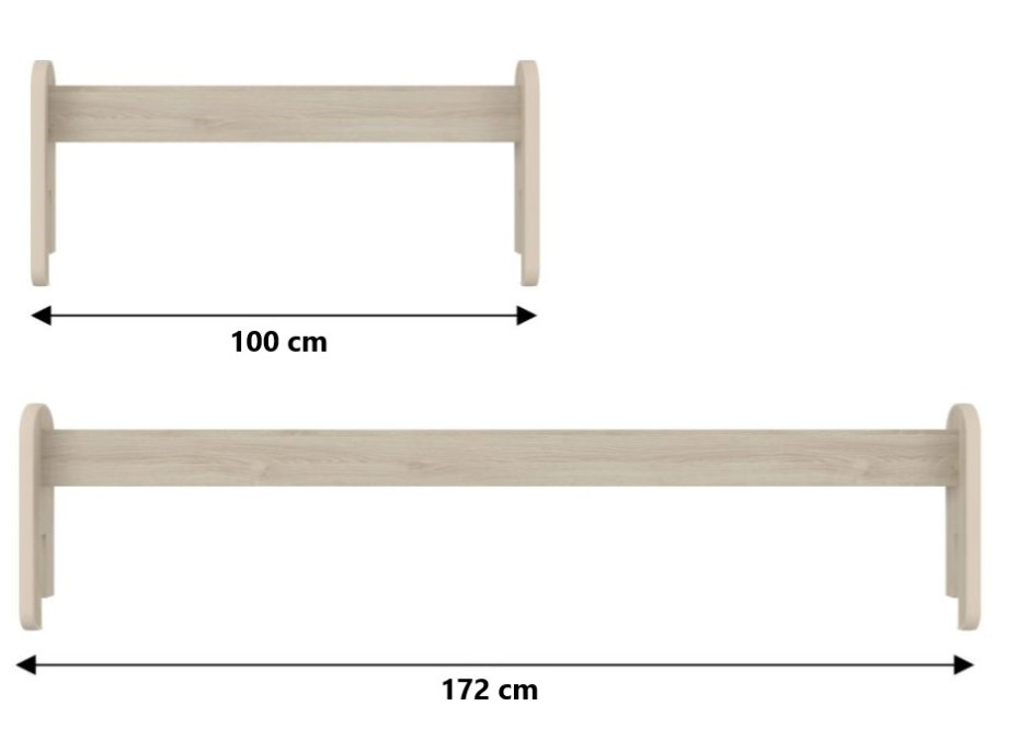Odnímatelná zábrana k dětské posteli MAX - 1x dlouhá + 1x krátká - světlý dub - 172 cm