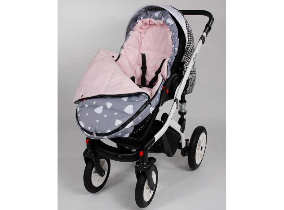 Fusak do kočárku TheBaby - SRDÍČKA - šedý/růžový