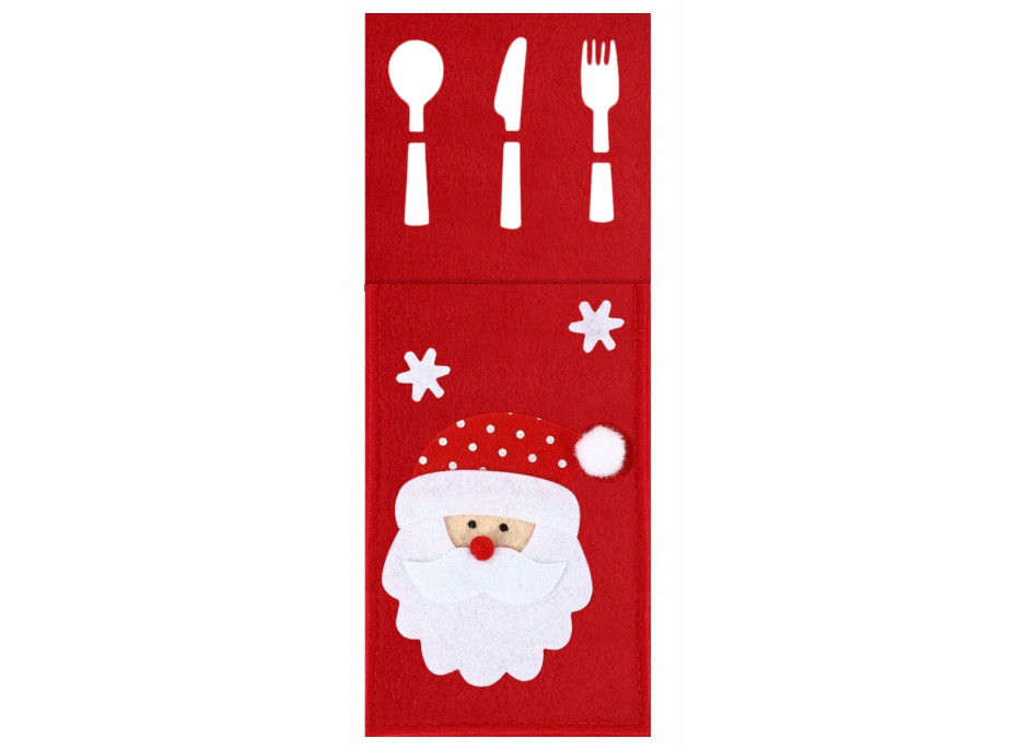 Vánoční obal na příbory - 3 ks - červené - Santa Claus, Sob a Sněhulák