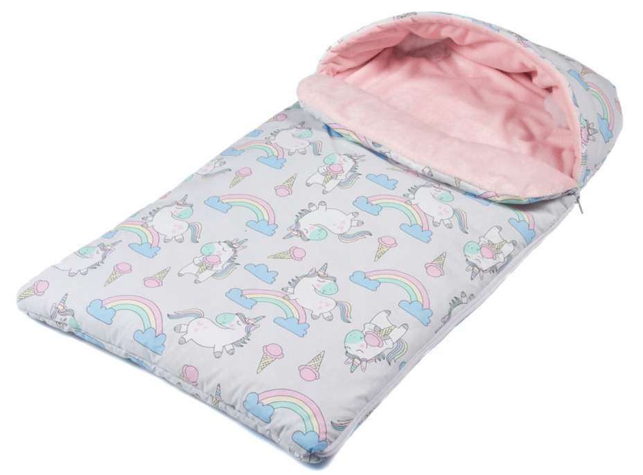 Spací pytel do kočárku 80x40 cm TheBaby - Jednorožci/růžový