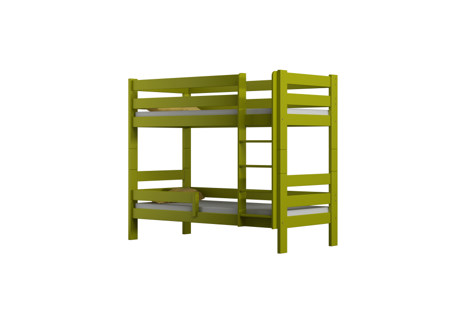 Dětská patrová postel z masivu GABI - 160x80 cm - bílá se zelenými šuplíky + MATRACE