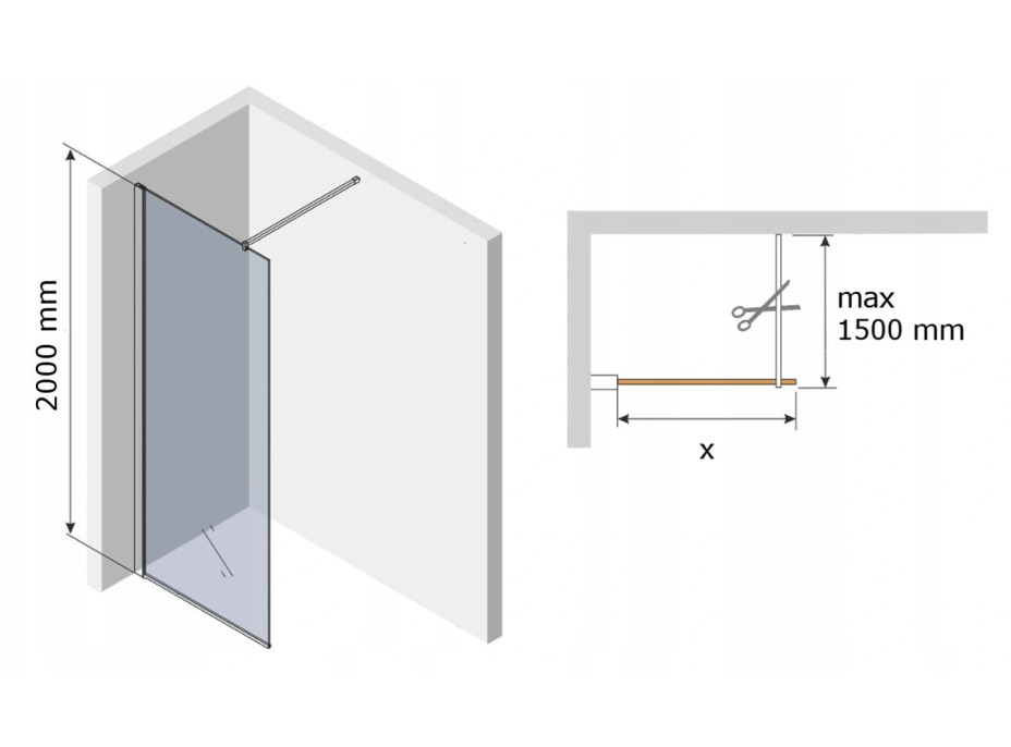 Variabilní sprchová zástěna MEXEN KIOTO 70x200 cm, 8 mm - čiré sklo