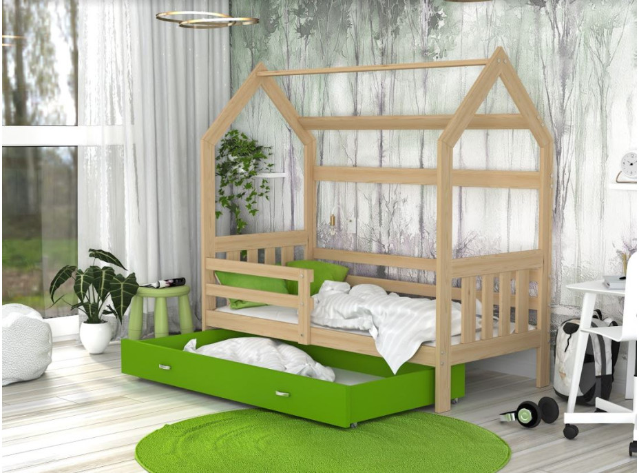 Dětská domečková postel DOMEK P - 160x80 cm - borovice