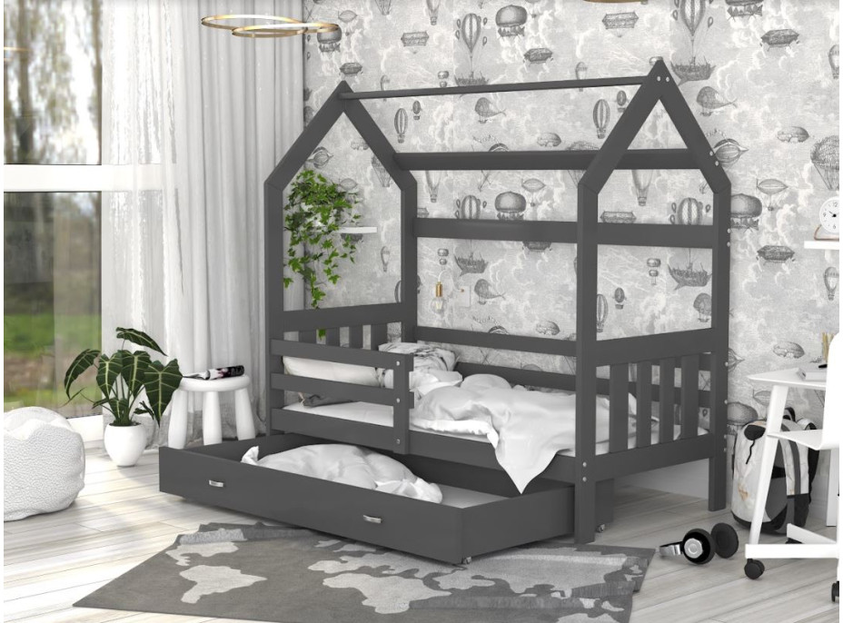 Dětská domečková postel DOMEK P - 190x80 cm - šedá