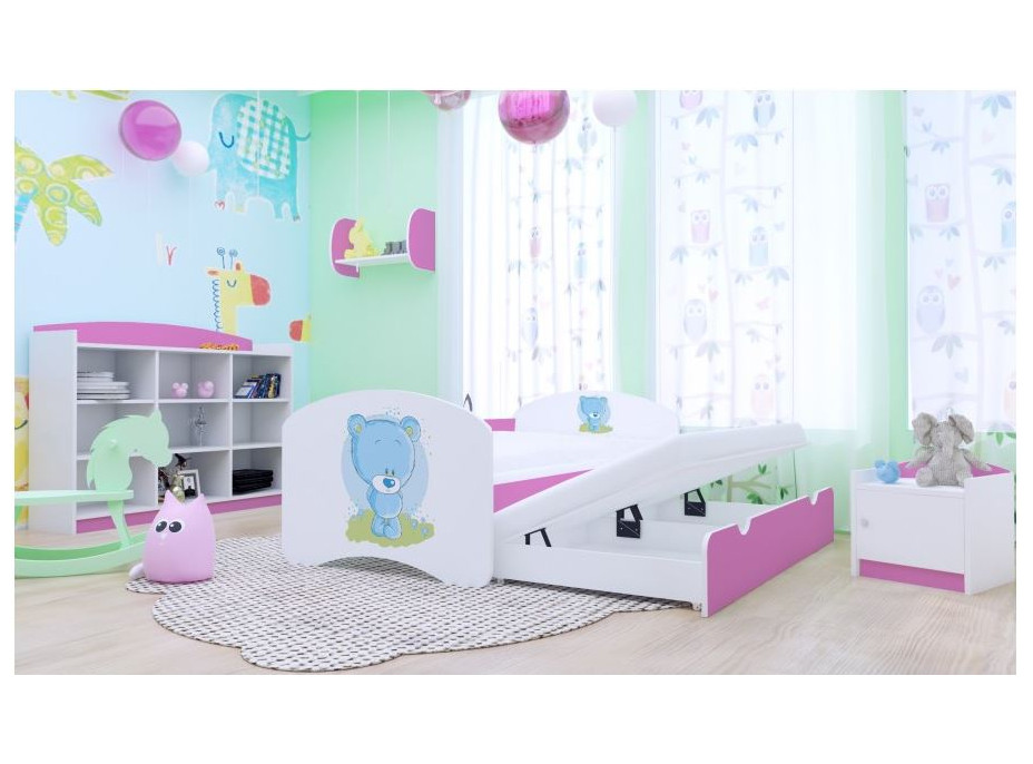 Dětská postel pro DVA (s výsuvným lůžkem) 180x90 cm - MODRÝ MEDVÍDEK