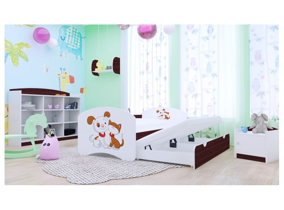 Dětská postel pro DVA (s výsuvným lůžkem) 180x90 cm - PEJSEK A KOČIČKA