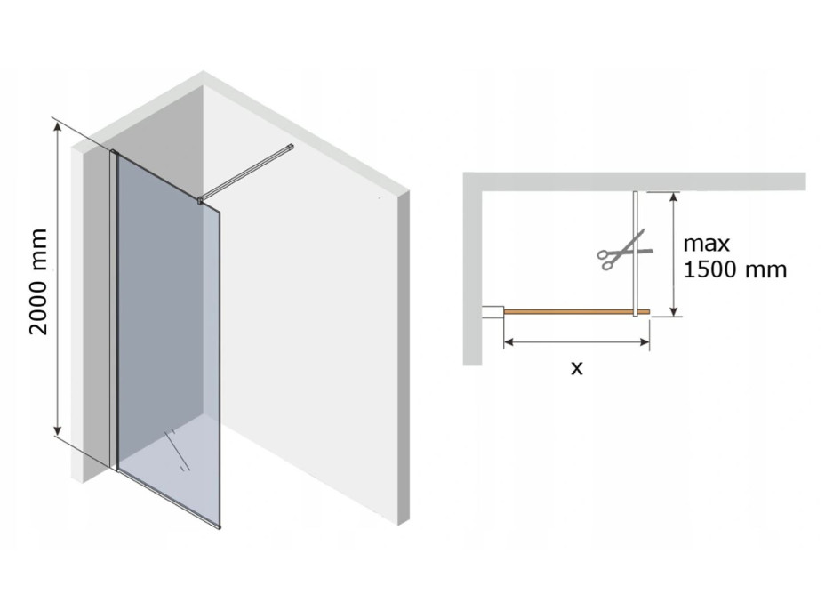 Variabilní sprchová zástěna MEXEN KIOTO 70x200 cm, 8 mm - zrcadlový efekt