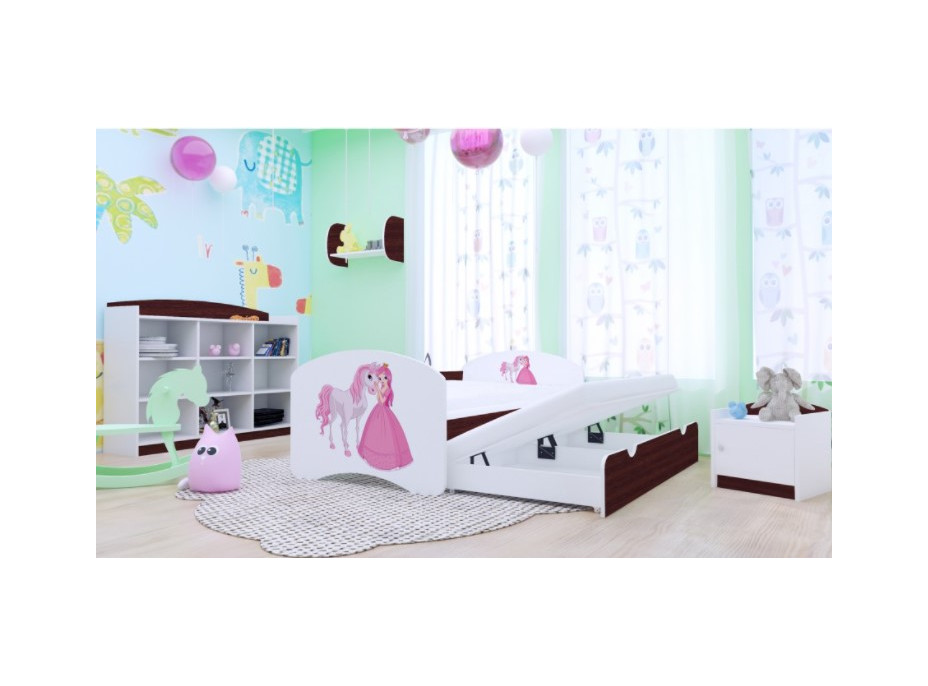 Dětská postel pro DVA (s výsuvným lůžkem) 160x80 cm - PRINCEZNA A KONÍK