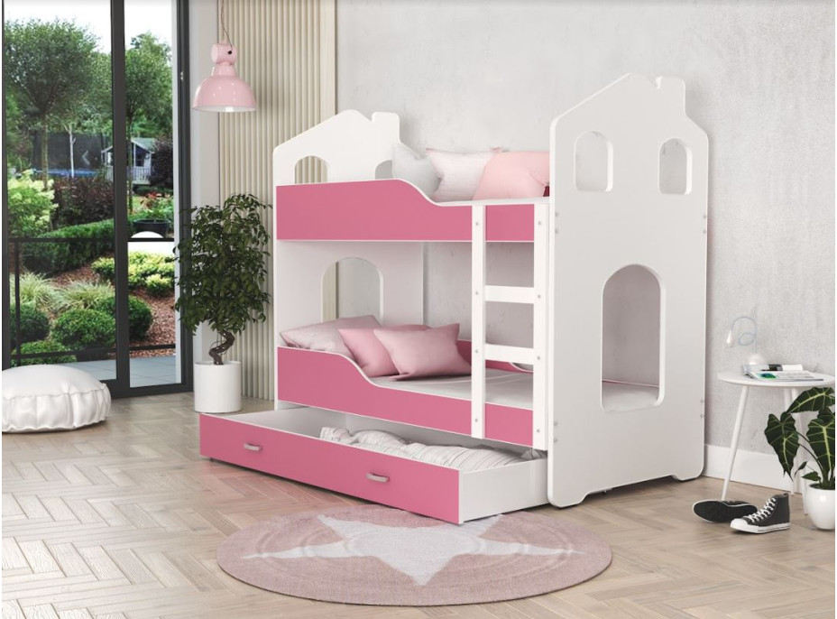 Dětská domečková postel se šuplíkem Dominik RŮŽOVÁ - 190x80 cm