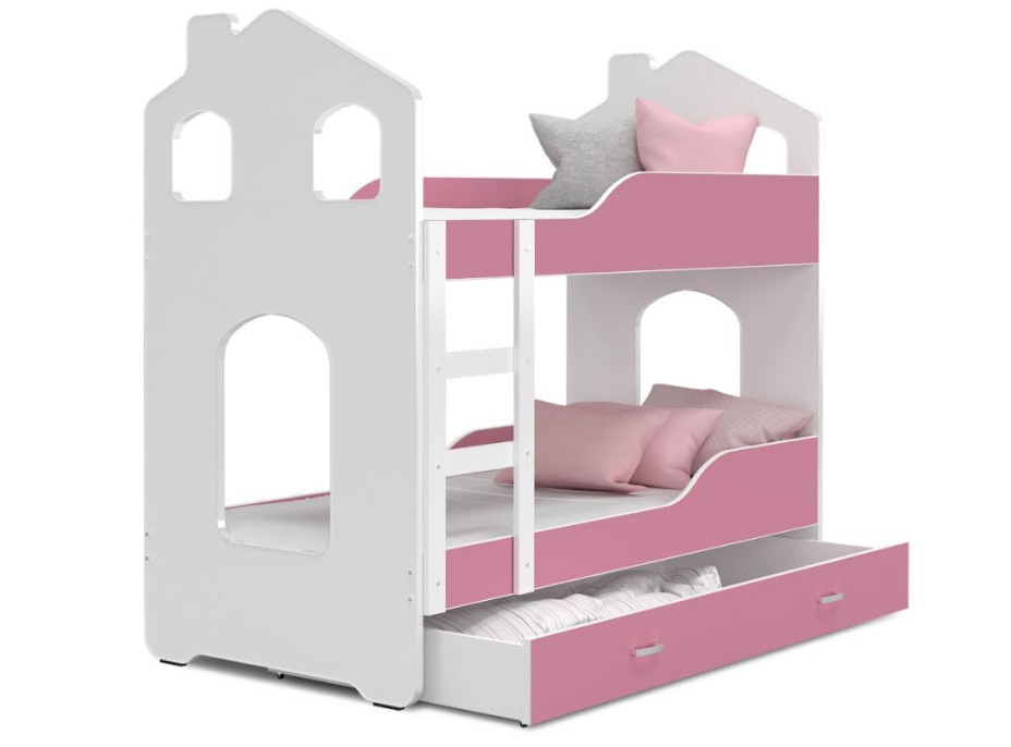 Dětská domečková postel se šuplíkem Dominik RŮŽOVÁ - 190x80 cm