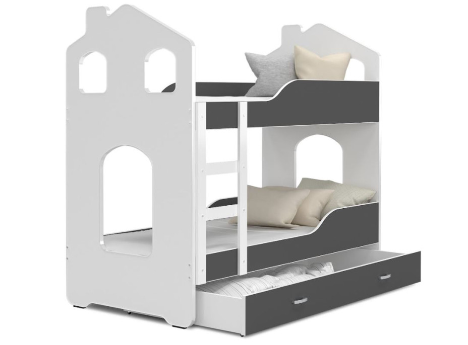 Dětská domečková postel se šuplíkem Dominik ŠEDÁ - 160x80 cm