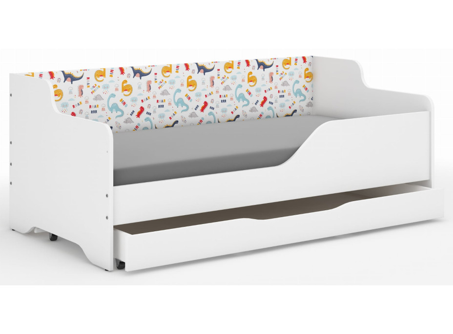 Dětská postel LOLA - DINOSAUŘI 160x80 cm - grafika na bočnici