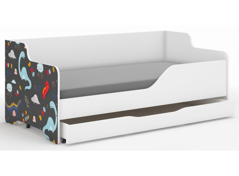 Dětská postel LOLA - DINOSAUŘI 160x80 cm - grafika na čelech
