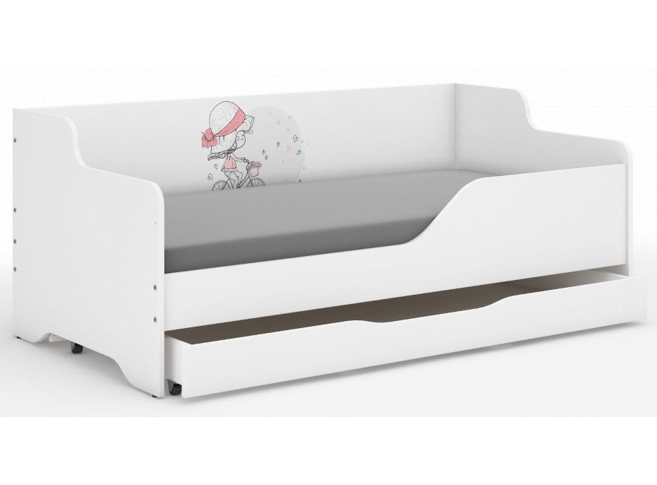 Dětská postel LOLA - DÍVKA NA KOLE 160x80 cm - grafika na bočnici