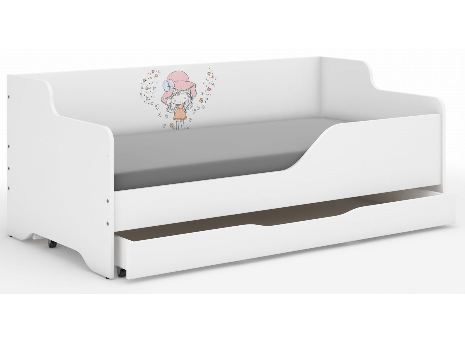 Dětská postel LOLA - DÍVKA S BALÓNKEM 160x80 cm - grafika na bočnici