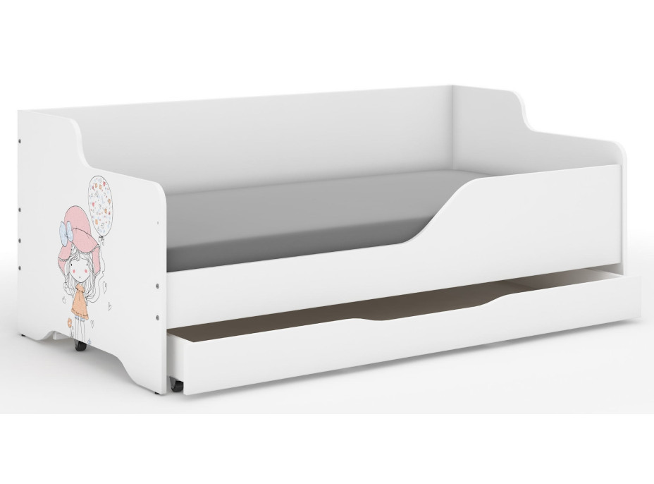 Dětská postel LOLA - DÍVKA S BALÓNKEM 160x80 cm - grafika na čelech