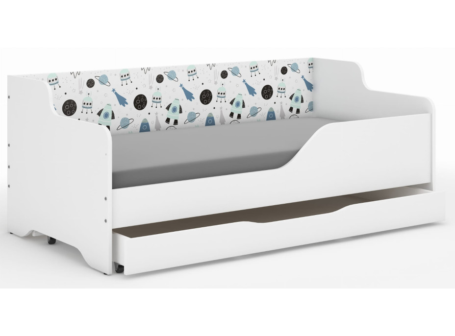 Dětská postel LOLA - VESMÍR 160x80 cm - grafika na bočnici
