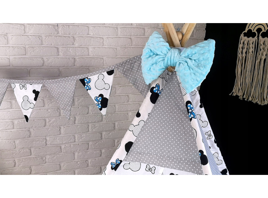 Dětský stan TEEPEE (TÝPÍ) EXCLUSIVE s doplňky - MYŠKA MINNIE - modrý