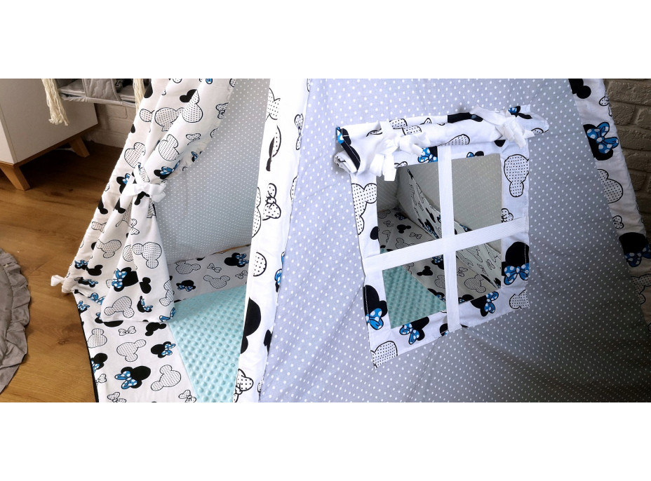 Dětský stan TEEPEE (TÝPÍ) EXCLUSIVE s doplňky - MYŠKA MINNIE - modrý