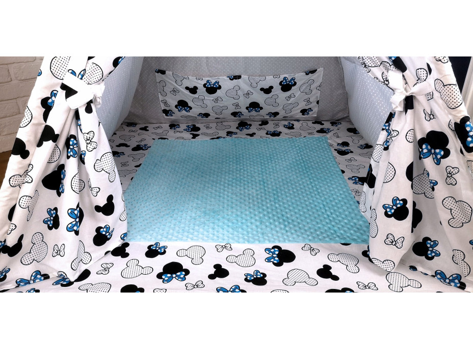 Dětský stan TEEPEE (TÝPÍ) EXCLUSIVE s doplňky - MYŠKA MINNIE - modrý