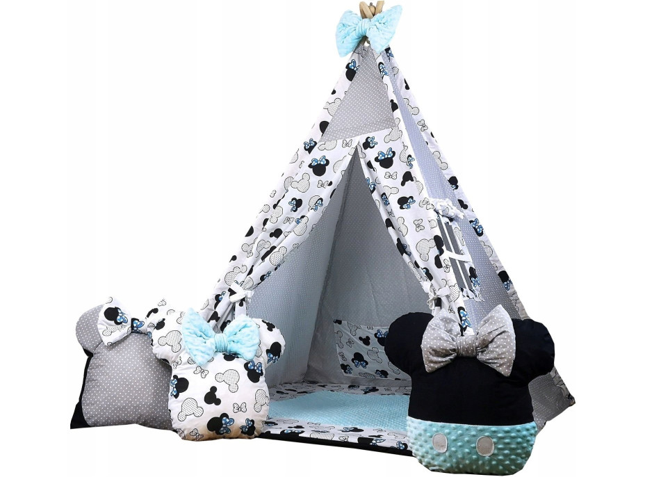 Dětský stan TEEPEE (TÝPÍ) EXCLUSIVE s doplňky - MYŠKA MINNIE - modrý