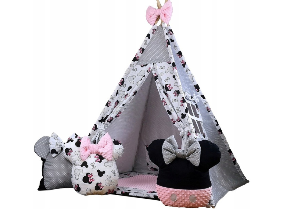 Dětský stan TEEPEE (TÝPÍ) EXCLUSIVE s doplňky - MYŠKA MINNIE - růžový