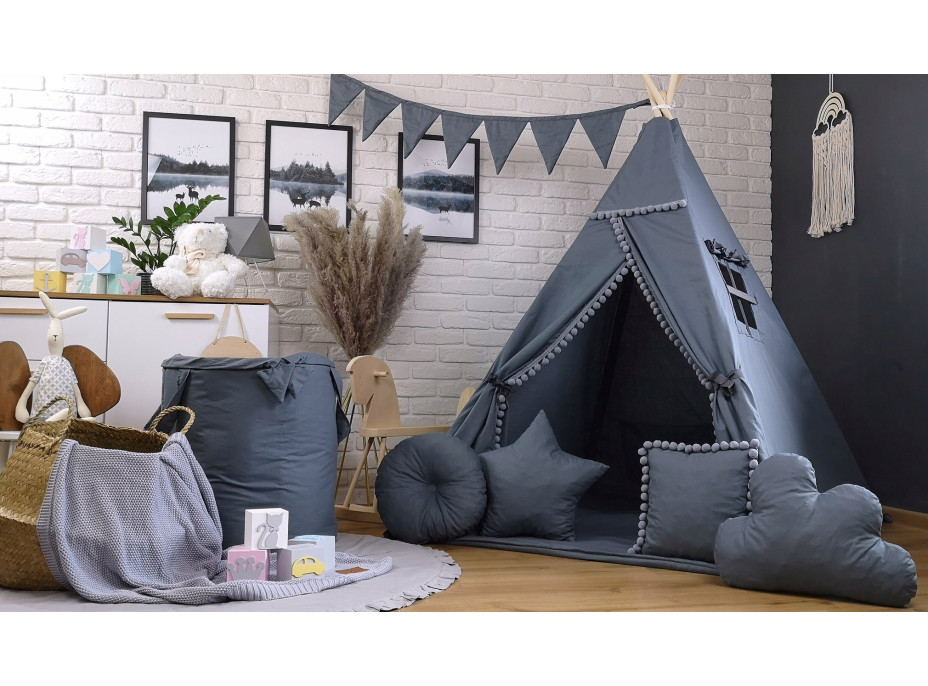 Dětský stan TEEPEE (TÝPÍ) SUPERIOR s doplňky - GRAFITOVÝ