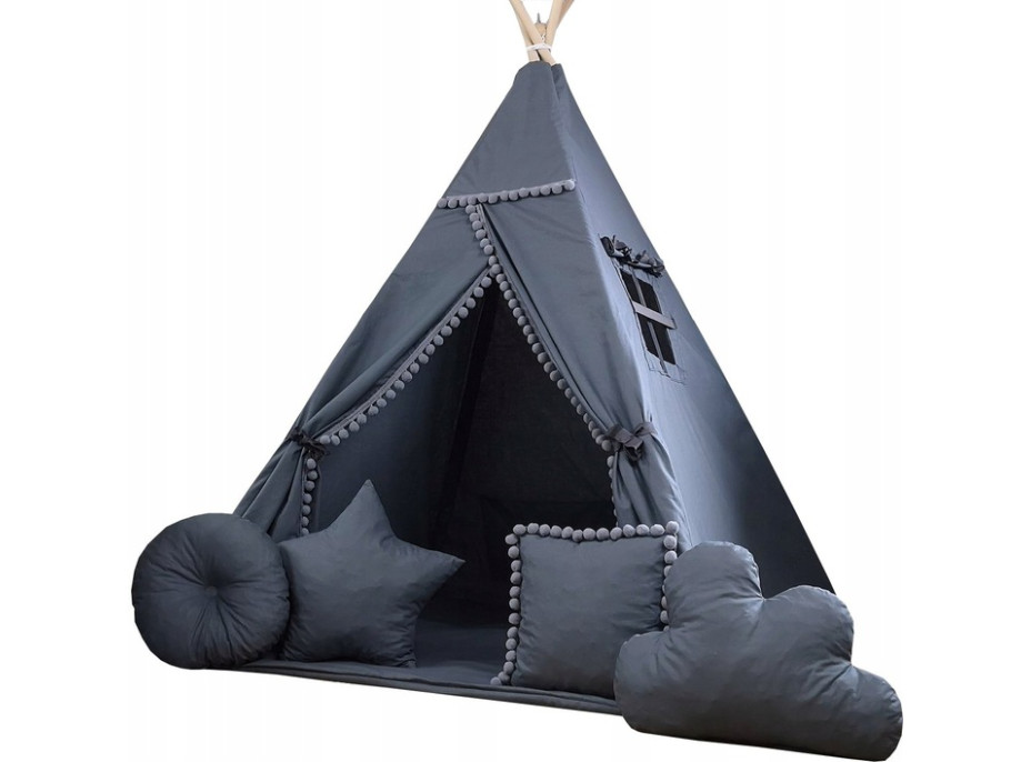 Dětský stan TEEPEE (TÝPÍ) SUPERIOR s doplňky - GRAFITOVÝ