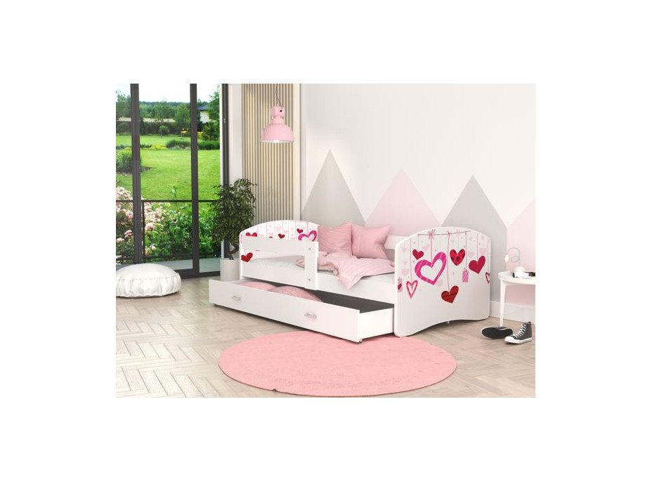 Dětská postel LUCY se šuplíkem - 180x90 cm - SRDÍČKA