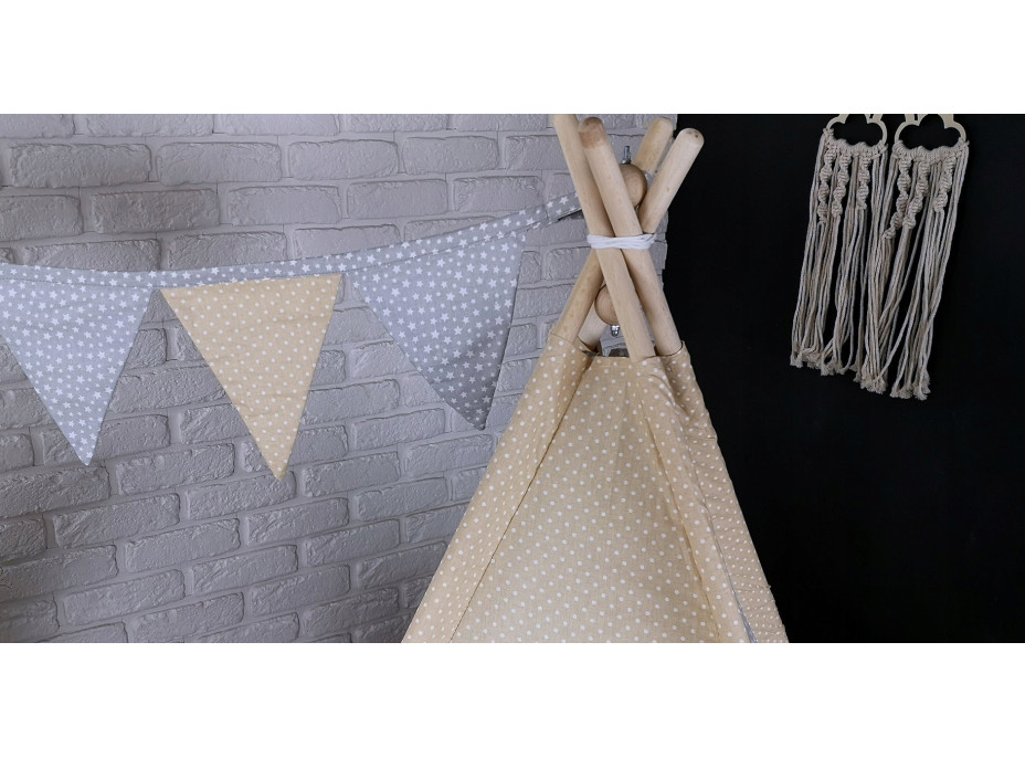 Dekorační praporková girlanda STARS - šedá/béžová