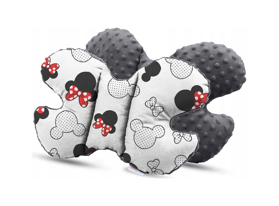 Dětská deka do kočárku s polštářkem a motýlkem - BABYMAM PREMIUM set 3v1 - Myška Minnie s grafitovou minky