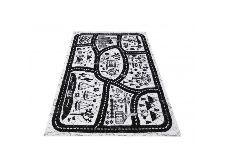 Dětský koberec HASTE Městečko - černo/bílý