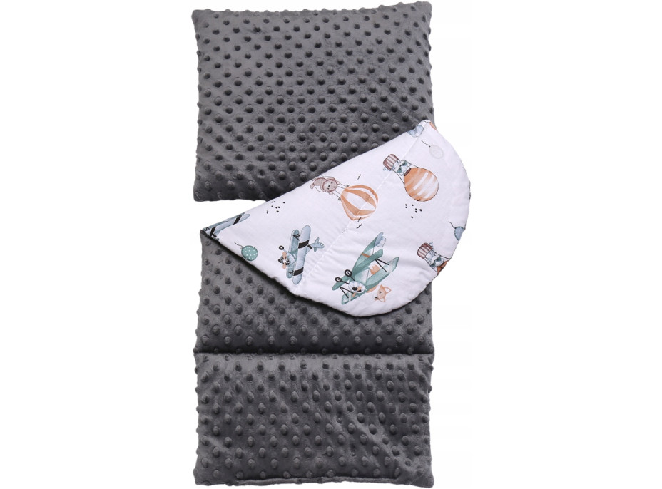 Oboustranné hnízdečko (kokon) pro miminko - BABYMAM PREMIUM set 7v1 - Let balónem s grafitovou minky
