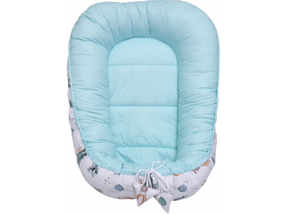 Oboustranné hnízdečko (kokon) pro miminko - BABYMAM PREMIUM set 7v1 - Let balónem s grafitovou minky