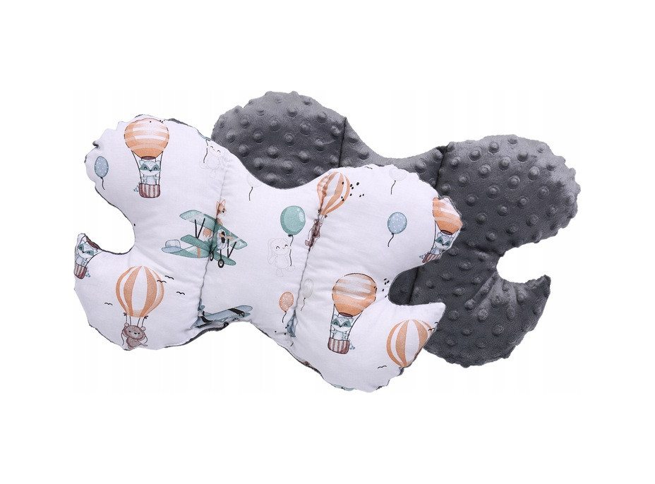 Oboustranné hnízdečko (kokon) pro miminko - BABYMAM PREMIUM set 7v1 - Let balónem s grafitovou minky