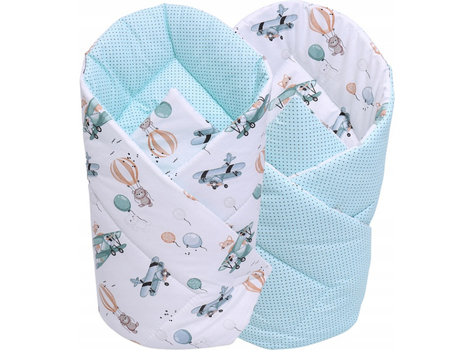 Oboustranné hnízdečko (kokon) pro miminko - BABYMAM PREMIUM set 7v1 - Let balónem s grafitovou minky