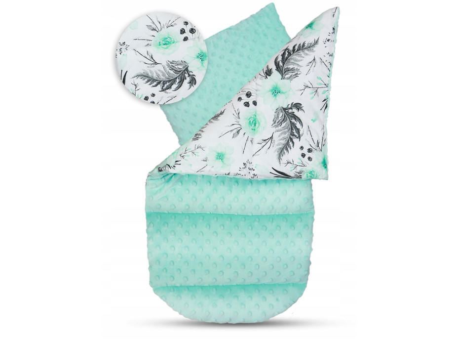 Oboustranné hnízdečko (kokon) pro miminko - BABYMAM PREMIUM set 7v1 - Mátové květy v zahradě s mátovou minky