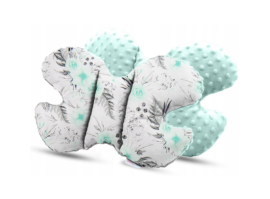 Oboustranné hnízdečko (kokon) pro miminko - BABYMAM PREMIUM set 7v1 - Mátové květy v zahradě s mátovou minky