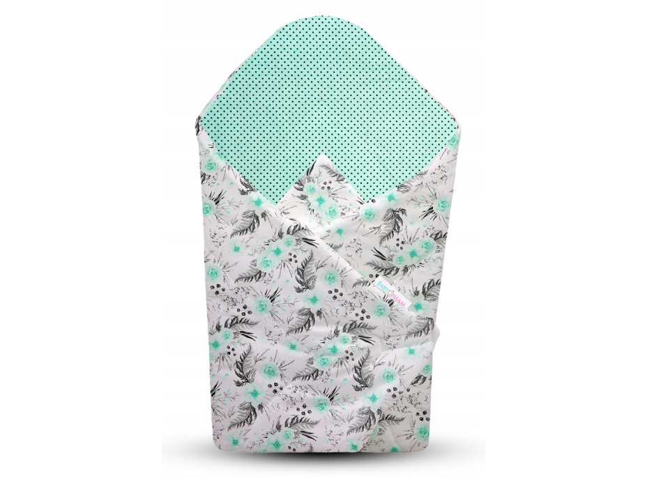 Oboustranné hnízdečko (kokon) pro miminko - BABYMAM PREMIUM set 7v1 - Mátové květy v zahradě s mátovou minky