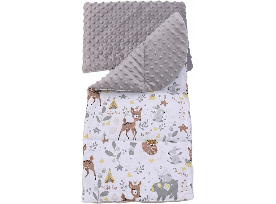 Oboustranné hnízdečko (kokon) pro miminko - BABYMAM PREMIUM set 7v1 - Srneček a přátelé s šedou minky
