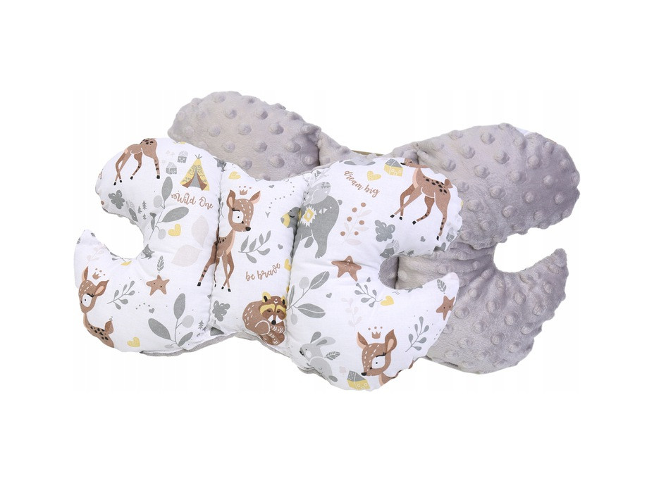 Oboustranné hnízdečko (kokon) pro miminko - BABYMAM PREMIUM set 7v1 - Srneček a přátelé s šedou minky