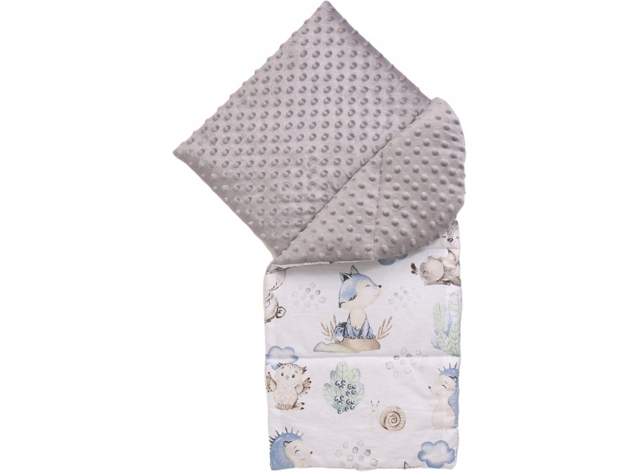 Oboustranné hnízdečko (kokon) pro miminko - BABYMAM PREMIUM set 7v1 - Vlk a kamarádi s šedou minky
