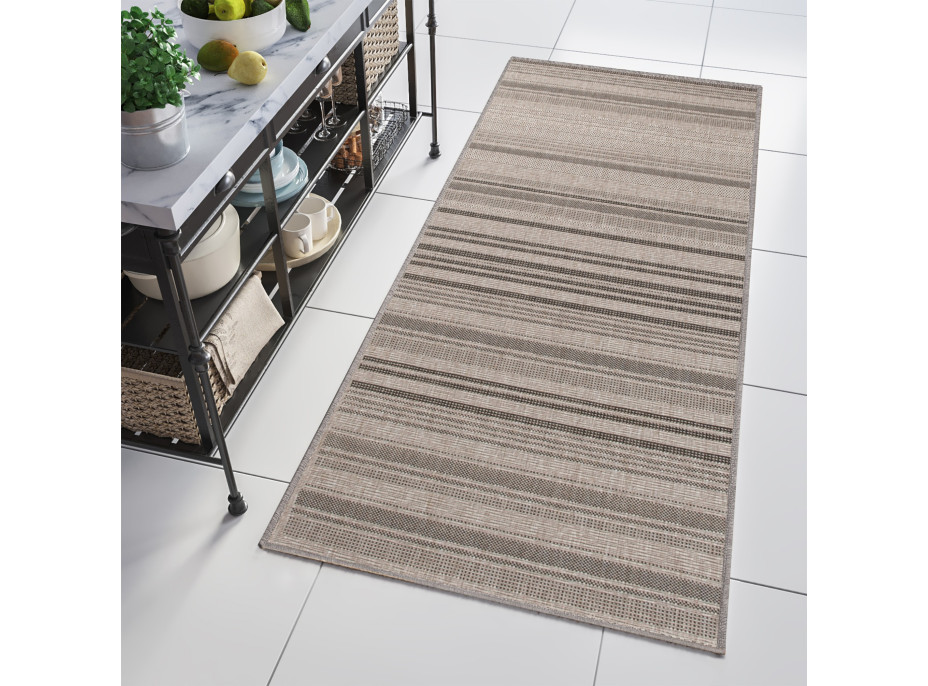 Sisalový PP běhoun STRIPE - světle hnědý/černý - 70x300 cm