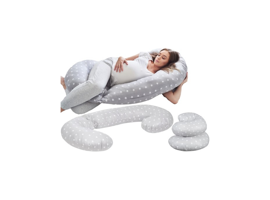 Těhotenský a kojicí polštář BABYMAM PREMIUM 300 cm 3v1 - Bílé hvězdičky s šedou