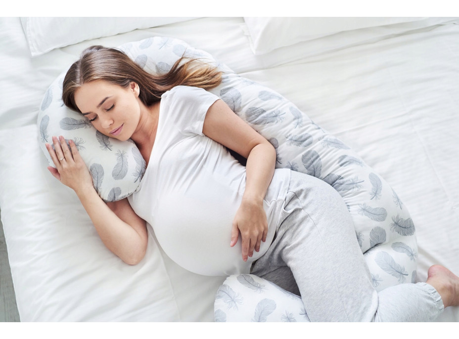 Těhotenský a kojicí polštář BABYMAM PREMIUM 300 cm 3v1 - Peříčka s bílou