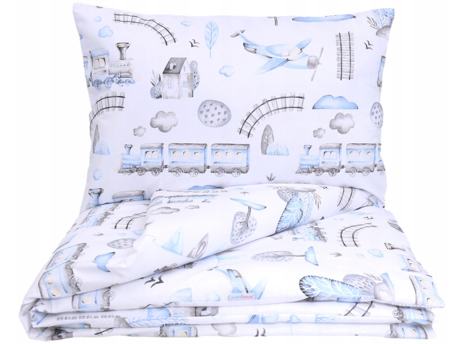 Dětské bavlněné povlečení do postýlky 135x100 cm BABYMAM PREMIUM - Dopravní prostředky