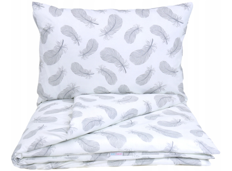 Dětské bavlněné povlečení do postýlky 120x90 cm BABYMAM PREMIUM - Peříčka s bílou