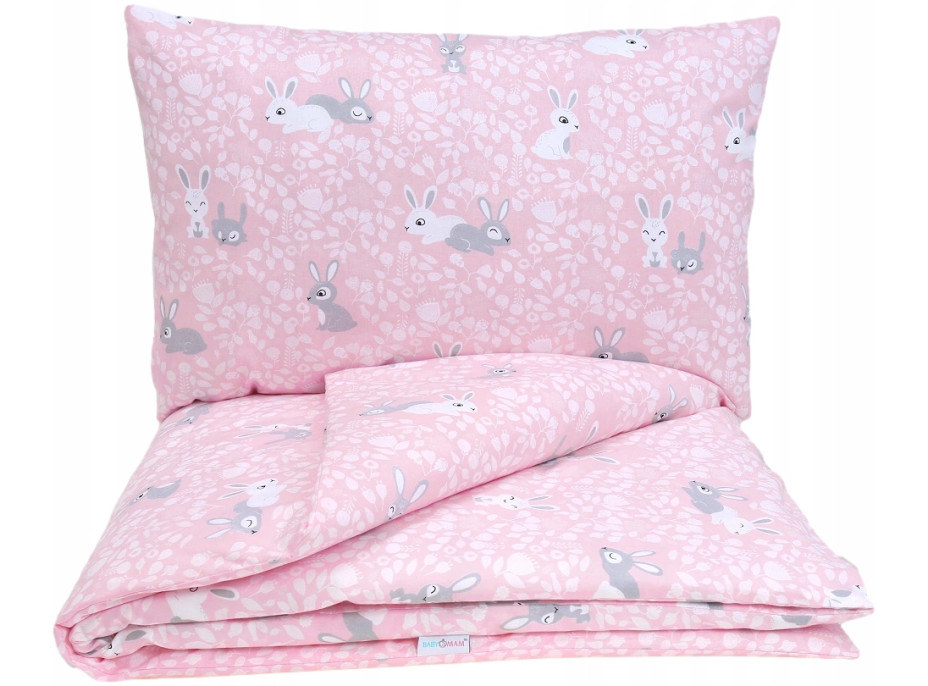 Dětské bavlněné povlečení do postýlky 135x100 cm BABYMAM PREMIUM - Růžoví králíčci
